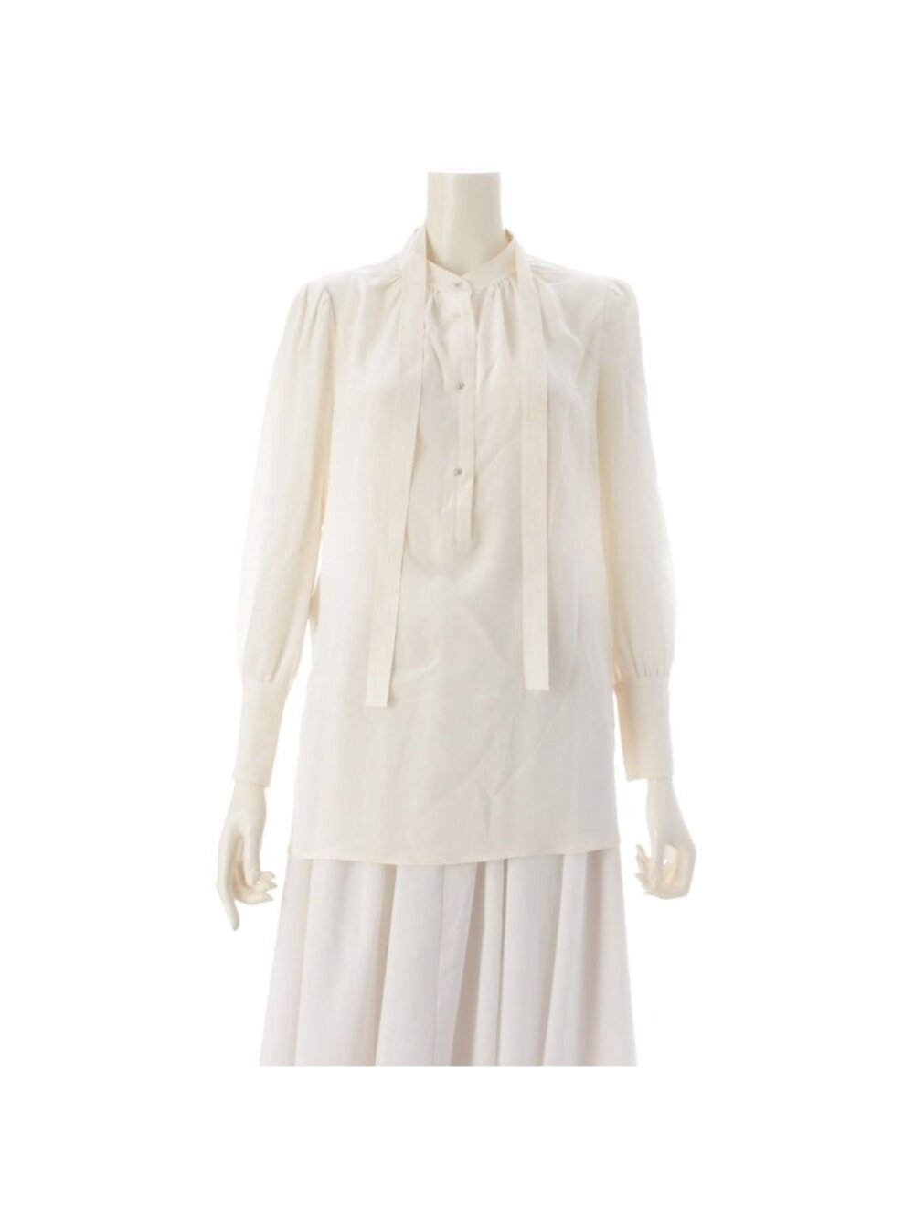Prada Silk Bow Tie Puff Sleeve Blouse Shirt Off White 38